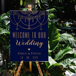 ブルーエレガントインディアン伝統的デザイン歓迎 ポスター