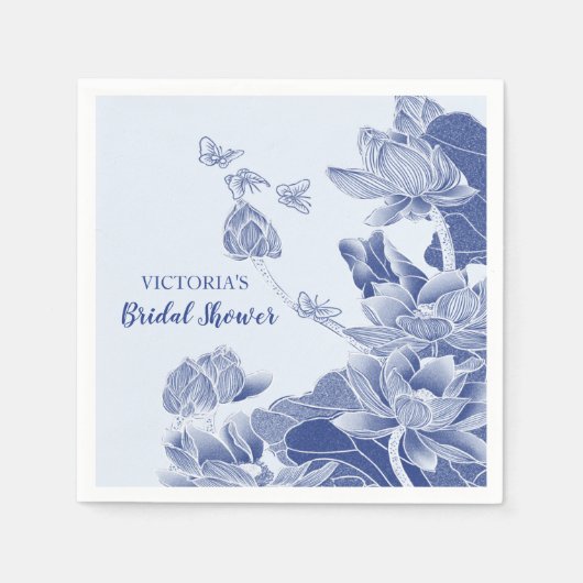 ブルーエレガントウィローチノワセリーシックブライダルシャワー スタンダードカクテルナプキン (正面)