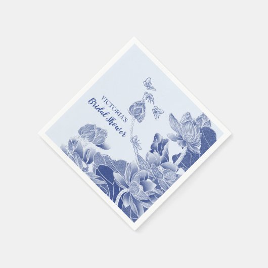 ブルーエレガントウィローチノワセリーシックブライダルシャワー スタンダードカクテルナプキン (角)