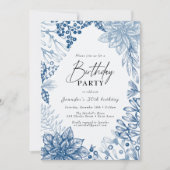 ブルーエレガントウィンタークリスマスバースデーパーティー 招待状 (正面)