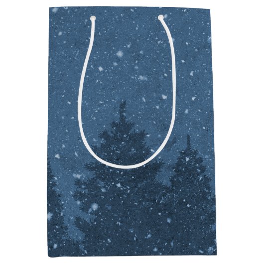 ブルーエレガントウィンタースノーツリーズホリデー ミディアムペーパーバッグ (正面)
