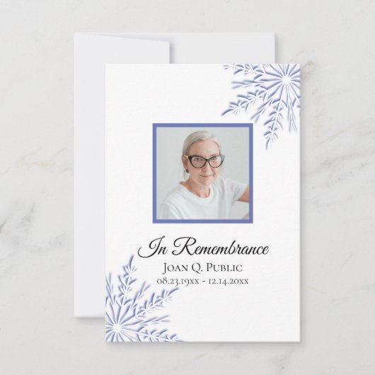 ブルーエレガントウィンタースノーフレーク葬儀悔やみや弔慰 サンキューカード (正面)