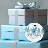 ブルーエレガントウィンターツリーズカスタムクリスマスパーティー フェイバータグ