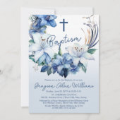 ブルーエレガントウィンターフローラバプテスマ 招待状 (正面)