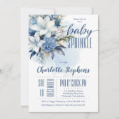 ブルーエレガントウィンターフローラボーイベビー散水 招待状 (正面)