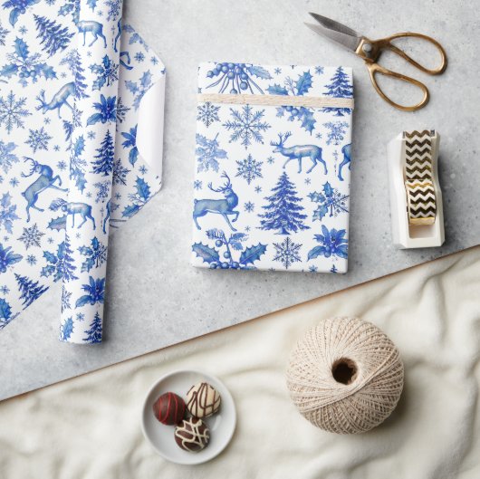 ブルーエレガントウィンターワンダーランドクリスマスギフトラップ ラッピングペーパー (クラフト)