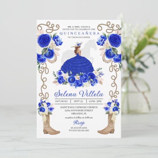 ブルーエレガントウエスタンチャロプリンセスキンセアニラ 招待状 (スタンド正面)