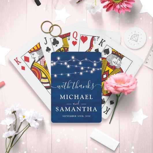 ブルーエレガントウッド素朴結婚式の引き出物ありがとう トランプ