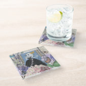 ブルーエレガントウーマンフローラファンシーガウン ガラスコースター (アングル)