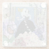 ブルーエレガントウーマンフローラファンシーガウン ガラスコースター (裏面)