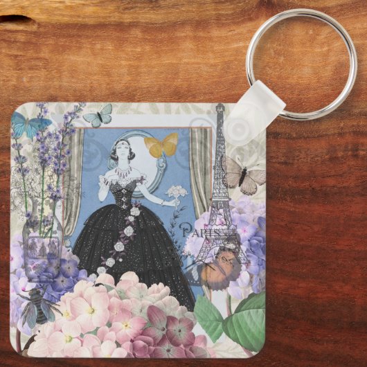 ブルーエレガントウーマンフローラファンシーガウン キーホルダー (裏面)