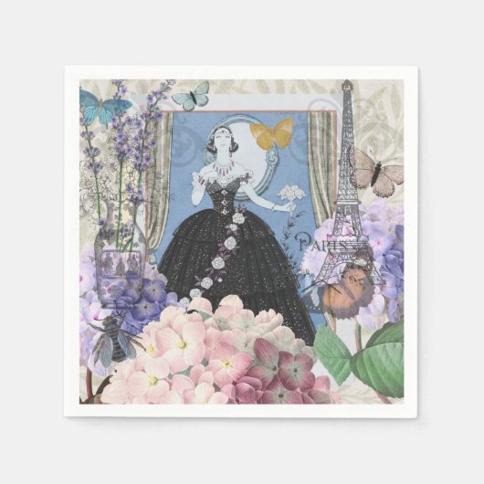 ブルーエレガントウーマンフローラファンシーガウン スタンダードカクテルナプキン (正面)