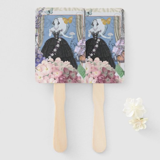 ブルーエレガントウーマンフローラファンシーガウン ハンドファン (正面&裏面)