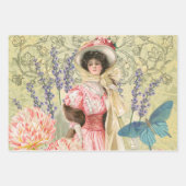 ブルーエレガントウーマンフローラファンシーガウン ラッピングペーパーシート (正面3)