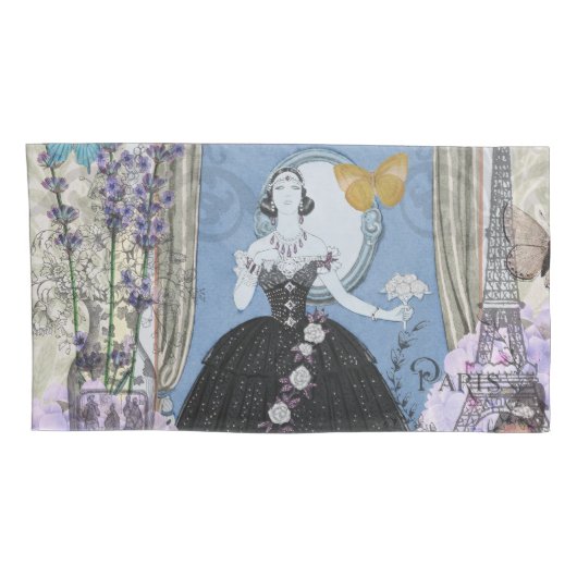 ブルーエレガントウーマンフローラファンシーガウン 枕カバー (裏面-右)