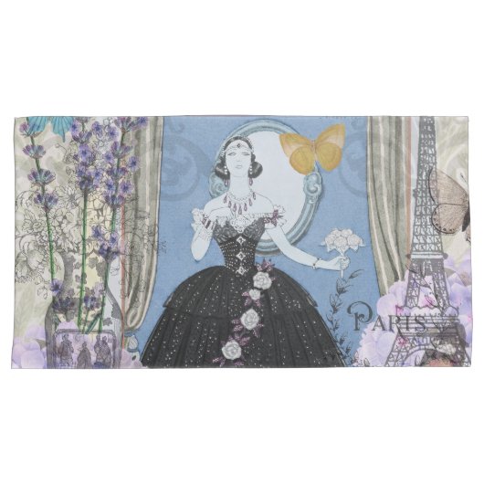 ブルーエレガントウーマンフローラファンシーガウン 枕カバー (正面右)