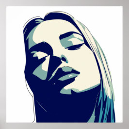 ブルーエレガントウーマンポートレート ポスター