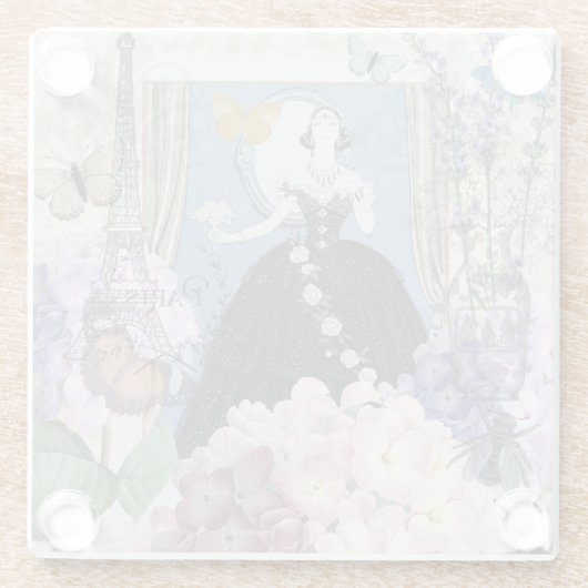 ブルーエレガントウーマン フローラルファンシーガウン ガラスコースター (裏面)