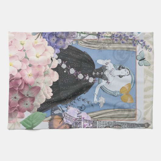 ブルーエレガントウーマン フローラルファンシーガウン キッチンタオル (横)