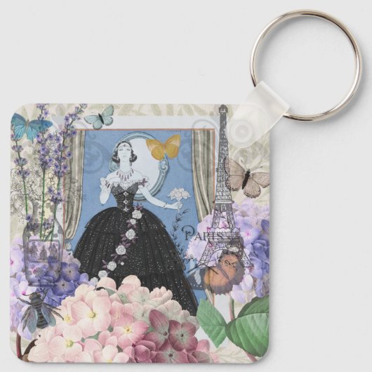 ブルーエレガントウーマン フローラルファンシーガウン キーホルダー (裏面)