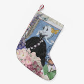 ブルーエレガントウーマン フローラルファンシーガウン スモールクリスマスストッキング (正面 (吊り時))