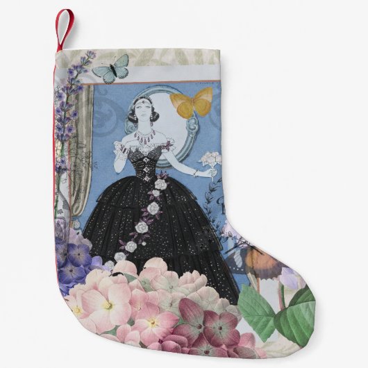 ブルーエレガントウーマン フローラルファンシーガウン スモールクリスマスストッキング (正面)