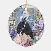 ブルーエレガントウーマン フローラルファンシーガウン セラミックオーナメント (左)