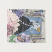 ブルーエレガントウーマン フローラルファンシーガウン タペストリー (正面(横))