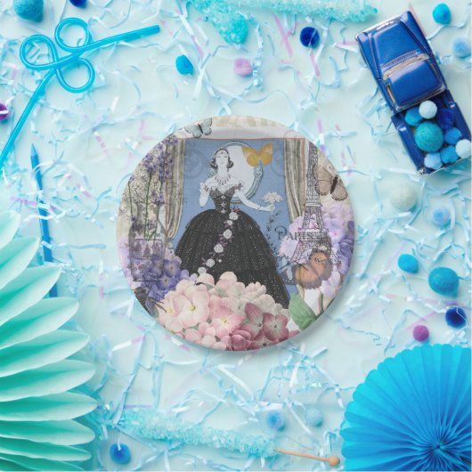 ブルーエレガントウーマン フローラルファンシーガウン ペーパープレート (パーティー)