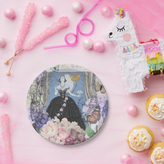 ブルーエレガントウーマン フローラルファンシーガウン ペーパープレート (パーティー)