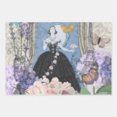 ブルーエレガントウーマン フローラルファンシーガウン ラッピングペーパーシート (正面)