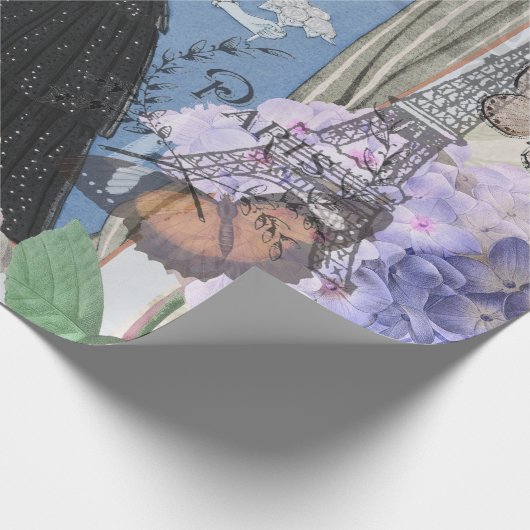 ブルーエレガントウーマン フローラルファンシーガウン ラッピングペーパー (角)