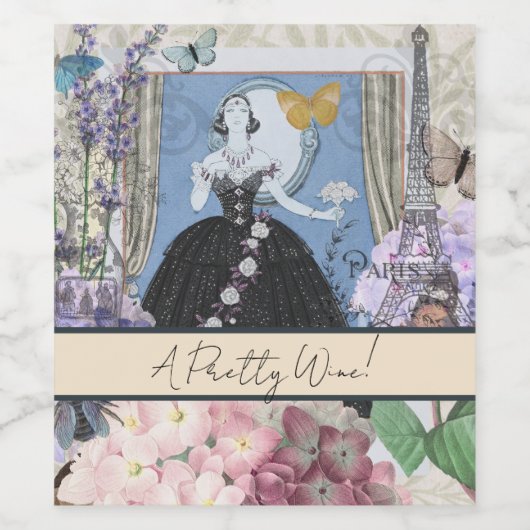 ブルーエレガントウーマン フローラルファンシーガウン ワインラベル (シングルラベル)