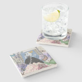 ブルーエレガントウーマン フローラル ファンシー ガウン ストーンコースター (横)