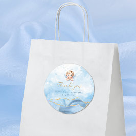 ブルーエレガントエンジェルボーイバプテスマ《キリスト教》洗礼式や命名式 ラウンドシール