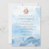 ブルーエレガントエンジェルボーイバプテスマ《キリスト教》洗礼式や命名式 招待状 (正面)