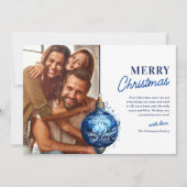 ブルーエレガントオーナメントフォトクリスマス シーズンカード (正面)