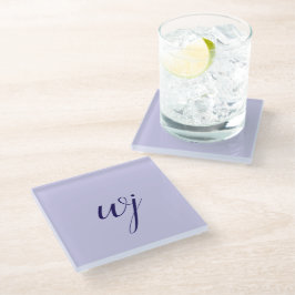 ブルーエレガントカスタムレタリングイニシャル ガラスコースター