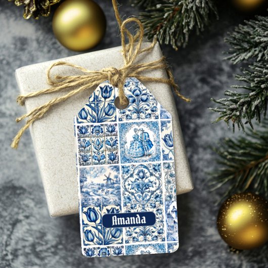 ブルーエレガントカントリーフローラトイル ギフトタグ