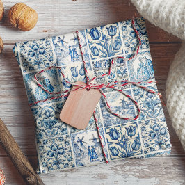 ブルーエレガントカントリーフローラトイル ラッピングペーパーシート