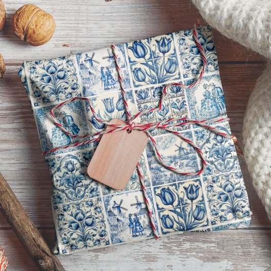 ブルーエレガントカントリーフローラトイル ラッピングペーパーシート