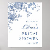 ブルーエレガントガーデンフランスのウェルカムブライダルシャワー ポスター (正面)