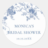 ブルーエレガントガーデンフランスのフラワーズブライダルシャワー ラウンドシール (正面)