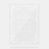 ブルーエレガントガーデンフランスのフローラ結婚ズ歓迎 アクリルサイン (正面)