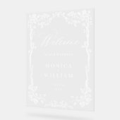 ブルーエレガントガーデンフランスのフローラ結婚ズ歓迎 アクリルサイン (傾斜)