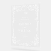 ブルーエレガントガーデンフランスのフローラ結婚ズ歓迎 アクリルサイン (傾斜)