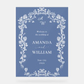 ブルーエレガントガーデンフランスのフローラ結婚ズ歓迎 アクリルサイン (正面)