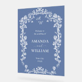 ブルーエレガントガーデンフランスのフローラ結婚ズ歓迎 アクリルサイン (傾斜)