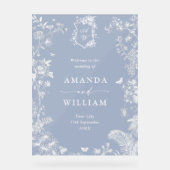 ブルーエレガントガーデンフランスのフローラ結婚ズ歓迎 アクリルサイン (正面)