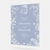 ブルーエレガントガーデンフランスのフローラ結婚ズ歓迎 アクリルサイン (傾斜)